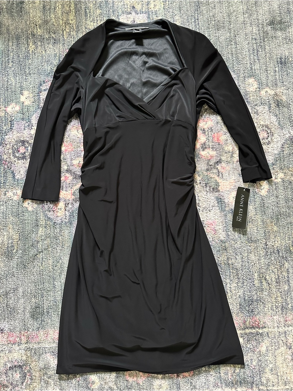 Anne Klein Black Long-Sleeve Formal Midi Career Dress NWT Size 14 Luxury Chic